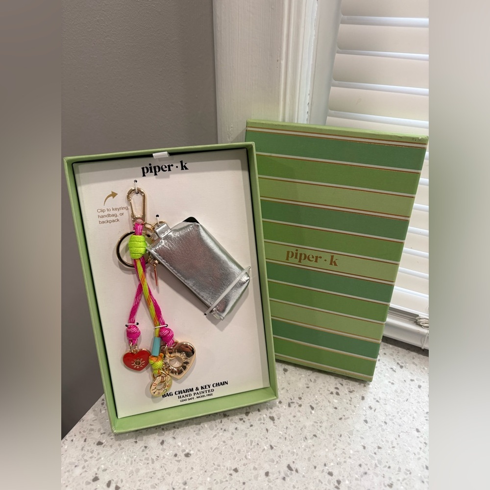 VIRAL Piper K Silver and Pink Keychain Charm Set w/ small silver coin pouch